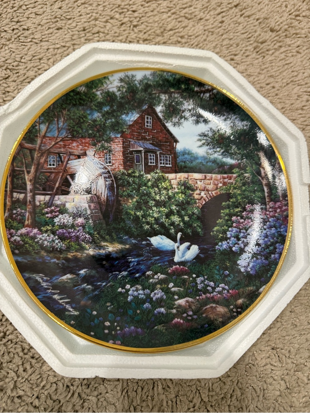 Franklin Mint Olde Mill Cottage Violet Schwenig Limited Collector Plate COA